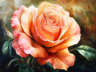 橙粉玫瑰油画特写