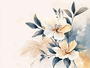 水彩花卉 淡雅花朵与枝叶