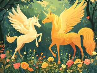 梦幻森林中的双飞独角兽