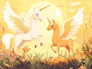 梦幻双独角兽于秋日草地