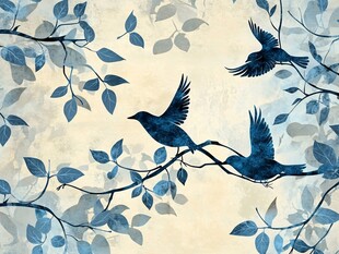 蓝鸟栖枝间 自然清新风