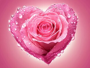 心形粉玫瑰与晶莹水珠