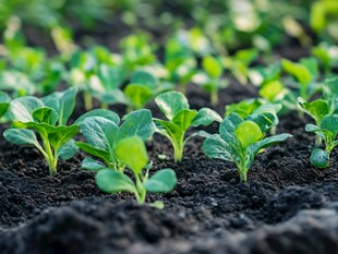 嫩绿菜苗破土茁壮成长