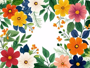 多彩花卉边框装饰图案
