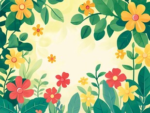 春日花卉绿植边框插画