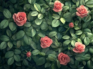 粉玫瑰与绿叶的唯美景致