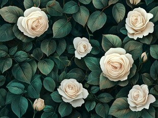 白玫瑰与绿叶的梦幻组合