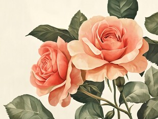 两朵柔美粉玫瑰插画