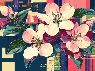 复古风花卉插画作品