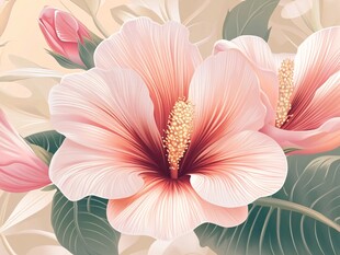 粉色木槿花精美插画