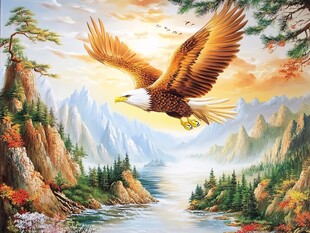 雄鹰翱翔于山水之间