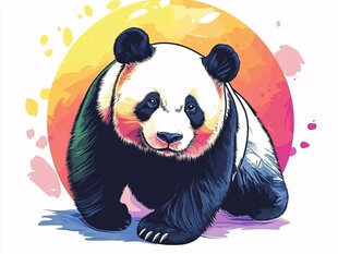 彩色熊猫插画