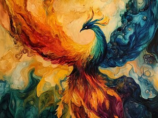 绚丽凤凰抽象艺术画作