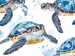 水彩海龟无缝图案设计