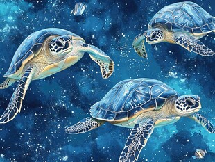 海洋中的三只优雅海龟