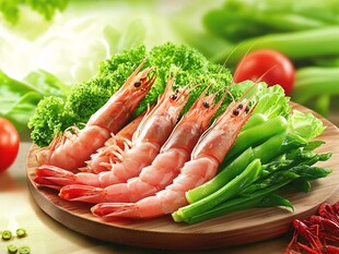 鲜虾仁配时蔬摆盘展示