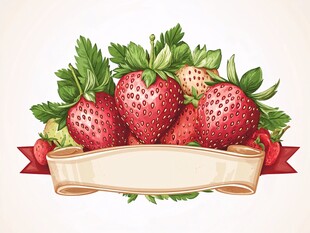 手绘草莓与空白横幅图案