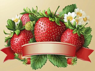 新鲜草莓与花卉装饰图
