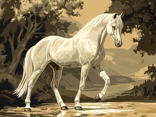 林间漫步的优雅白马