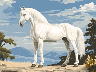 旷野中的优雅白色骏马