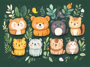 可爱小动物的森林聚会