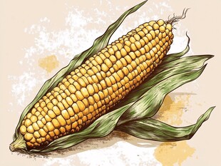 手绘金黄玉米插画