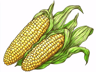 手绘鲜嫩玉米