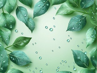 绿叶上的晶莹水珠背景图