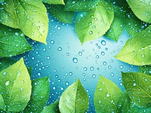 绿叶露珠构成清新背景