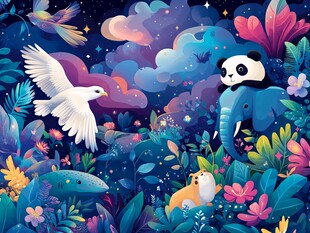 梦幻森林中的动物奇妙夜