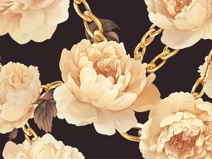 金色链条缠绕的唯美花卉