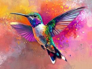 色彩斑斓的蜂鸟展翅飞翔