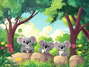 三只考拉的森林惬意时光