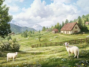 田园牧歌 山间牧羊美景