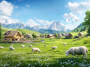 田园牧歌般的山间村落美景