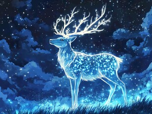 梦幻夜空中的发光精灵鹿