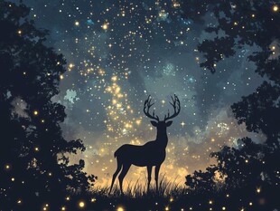 梦幻森林中的星夜麋鹿