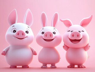三只萌趣小猪小兔形象