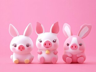 三只萌趣小兔玩偶