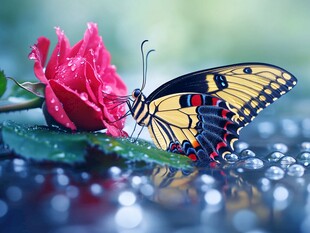 蝶吻玫瑰 水珠晶莹