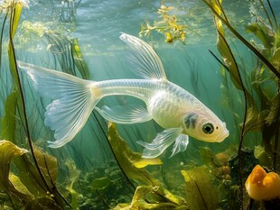 水中游弋的透明金鱼