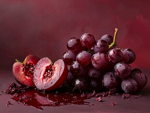 紫葡萄与切开的西梅特写