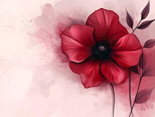 红罂粟花的水彩艺术画