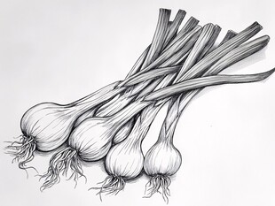 手绘大蒜静物图