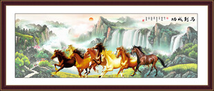 马到成功壁画 国画八骏图