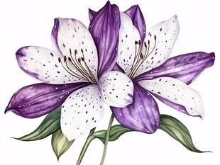 紫白相间百合花插画