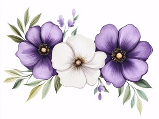 紫色白色花卉插画装饰图