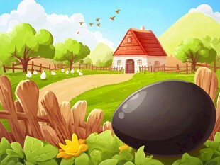 乡村田园中的黑色巨石