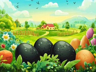 田园彩蛋风景插画