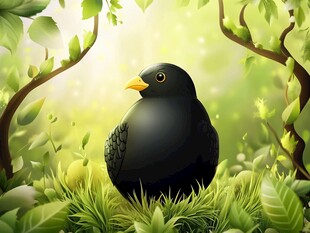 绿荫中的黑鸟